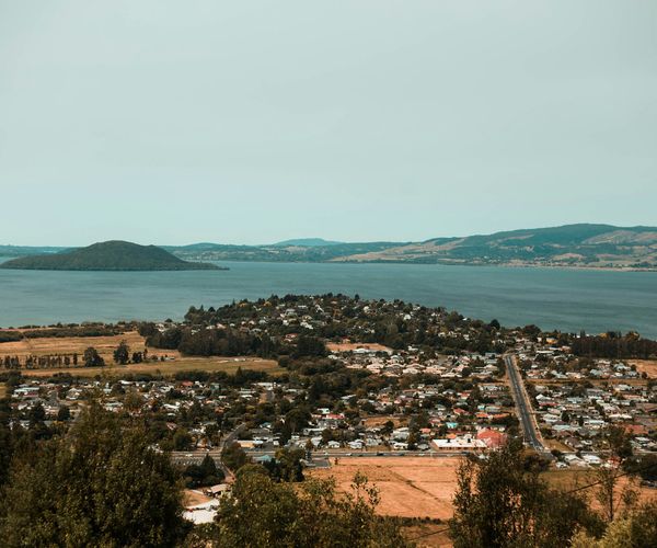 Rotorua city and Lake Rotorua seen from the Skyline lookout