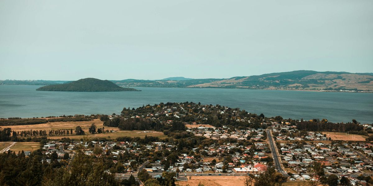 Rotorua city and Lake Rotorua seen from the Skyline lookout